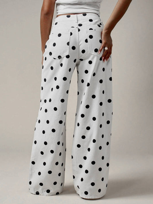 Western Polka Dot Loose-Fit Casual Mid-Rise Jeans