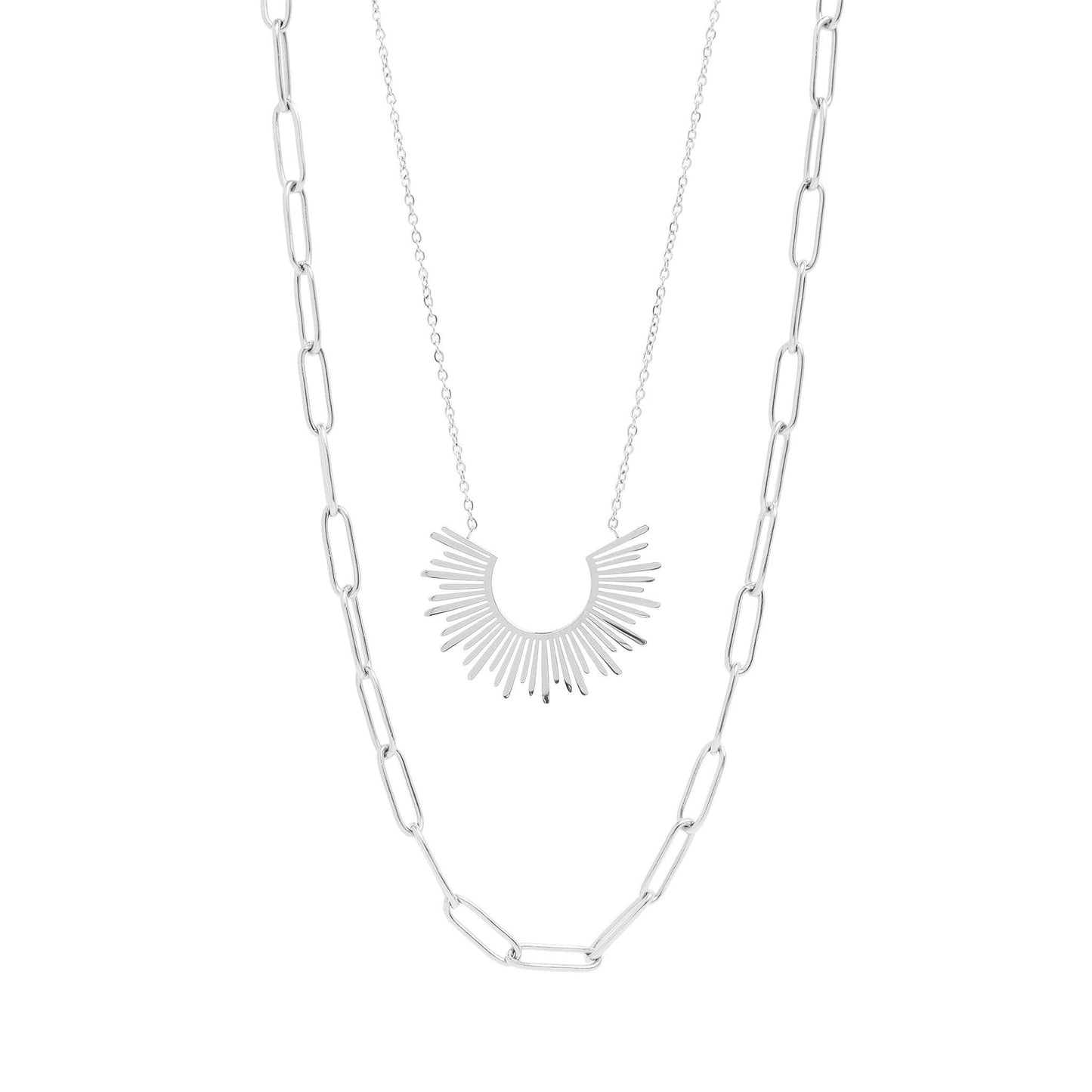 18K Gold PVD Layered Paperclip and Loop Chain Charm Necklace