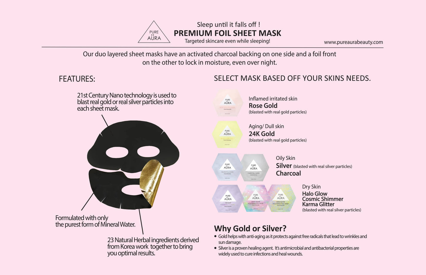 24K Gold Metallic Foil Face Mask
