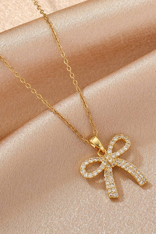 Plated Rhinestone Bowknot Pendant Necklace