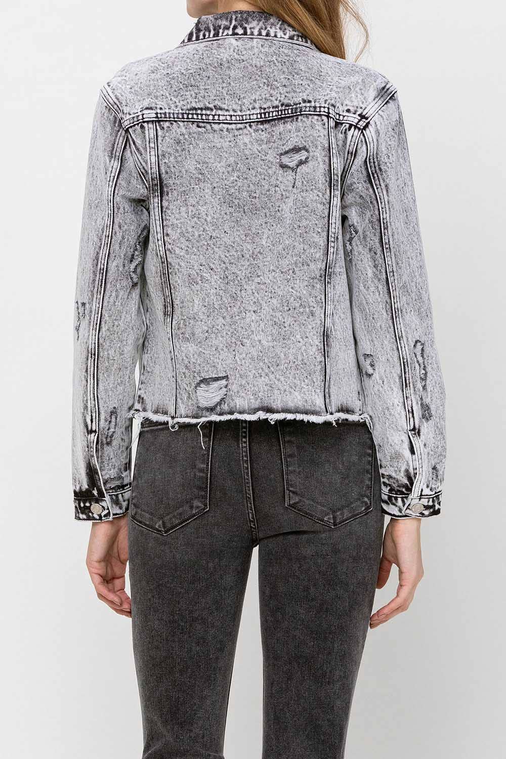 DISTRESSED CLASSIC CROP DENIM JACKET