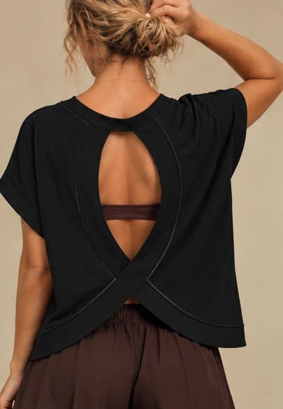 Black Cross-Back Open-Back Top