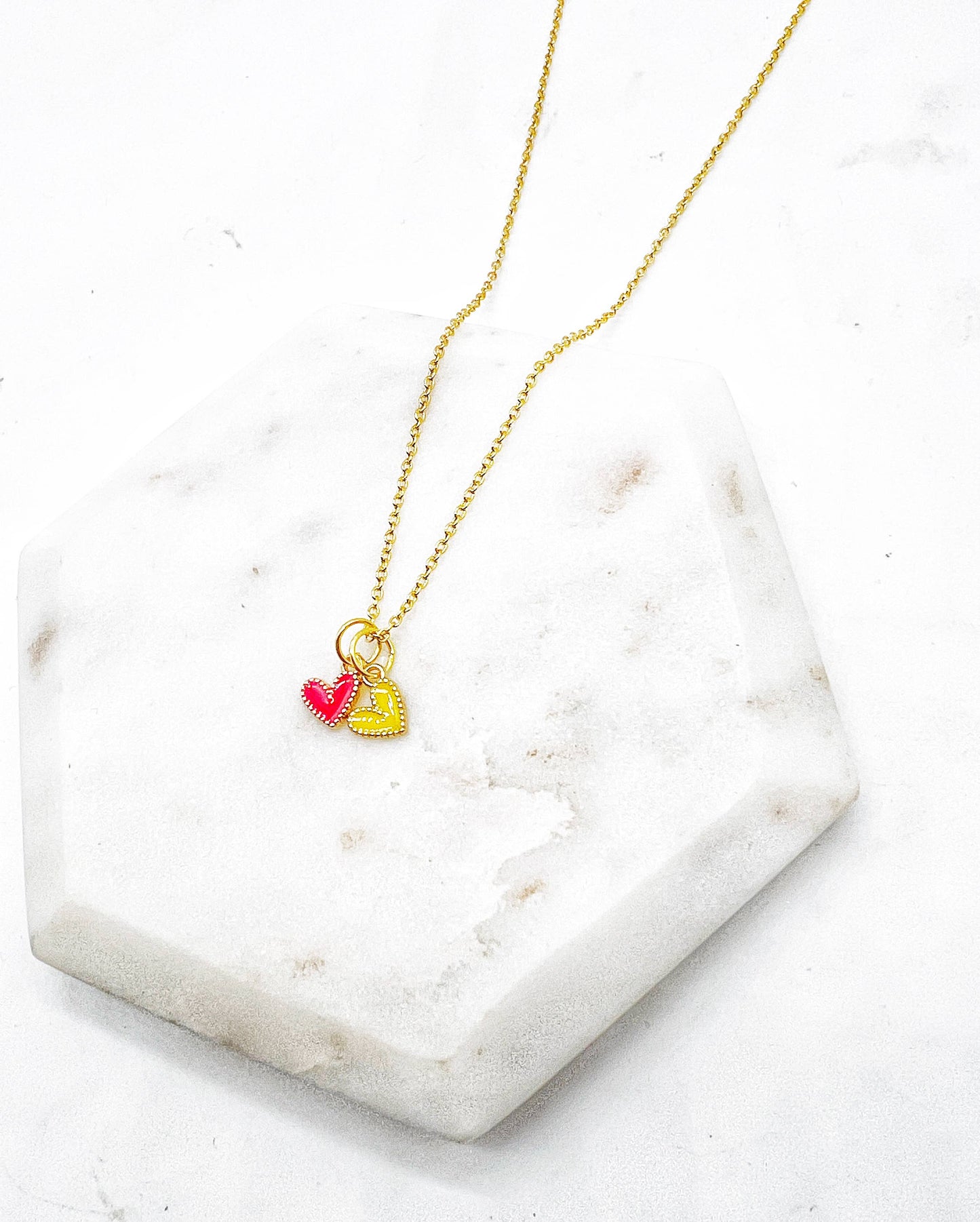 Red Yellow Chiefs Heart KC Charm Necklace
