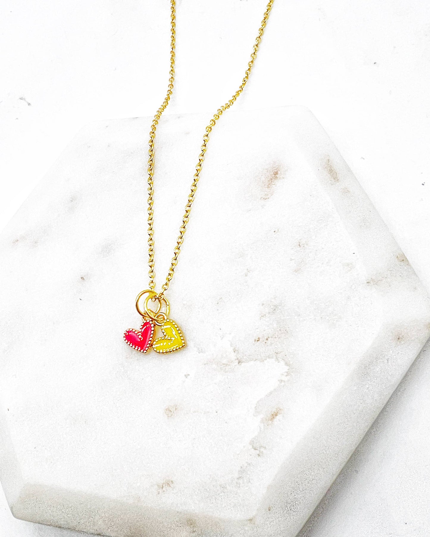 Red Yellow Chiefs Heart KC Charm Necklace