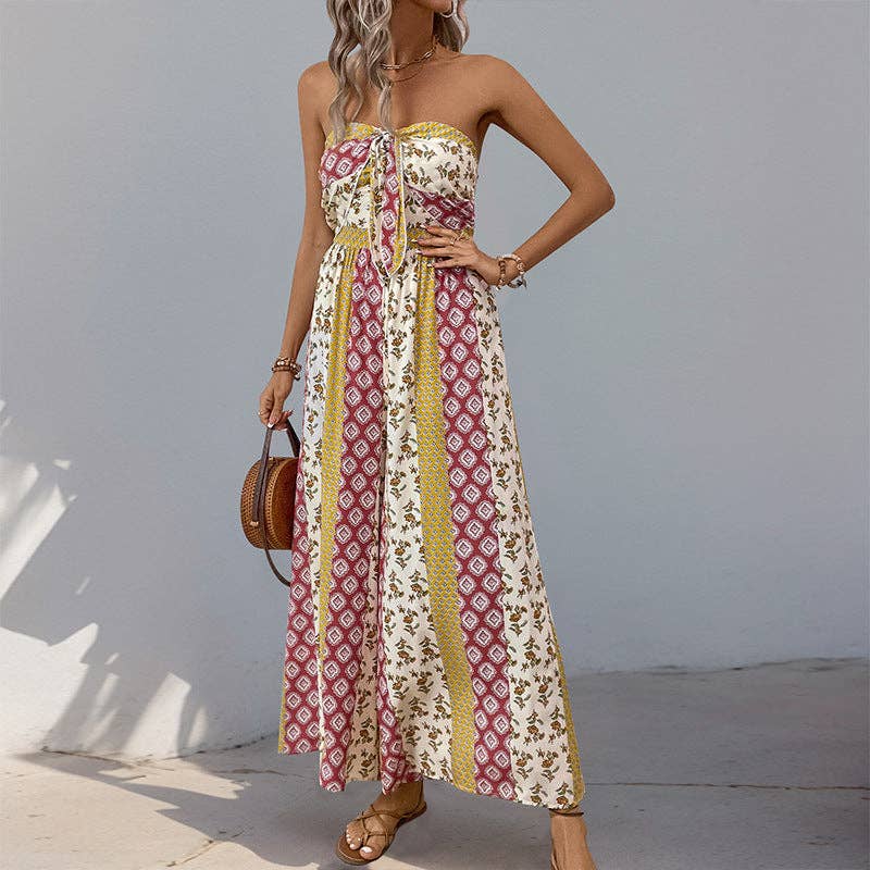 Strapless Smocked Romper Tube Top Flare Trousers Jumpsuit