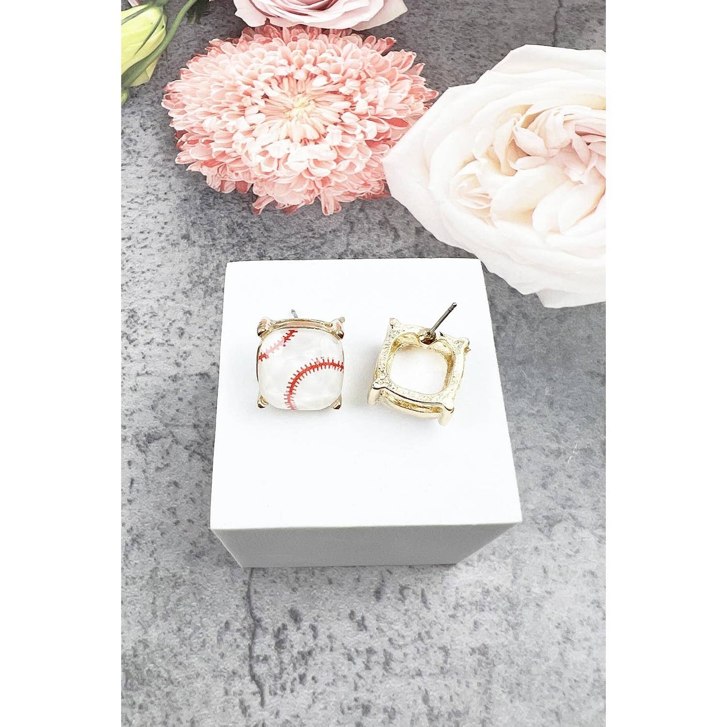 RECTANGULAR SHAPE SPORTS BALL STUD EARRINGS
