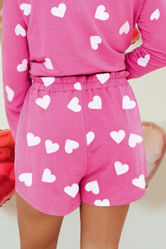 Heart Print Tee and Shorts Lounge Set