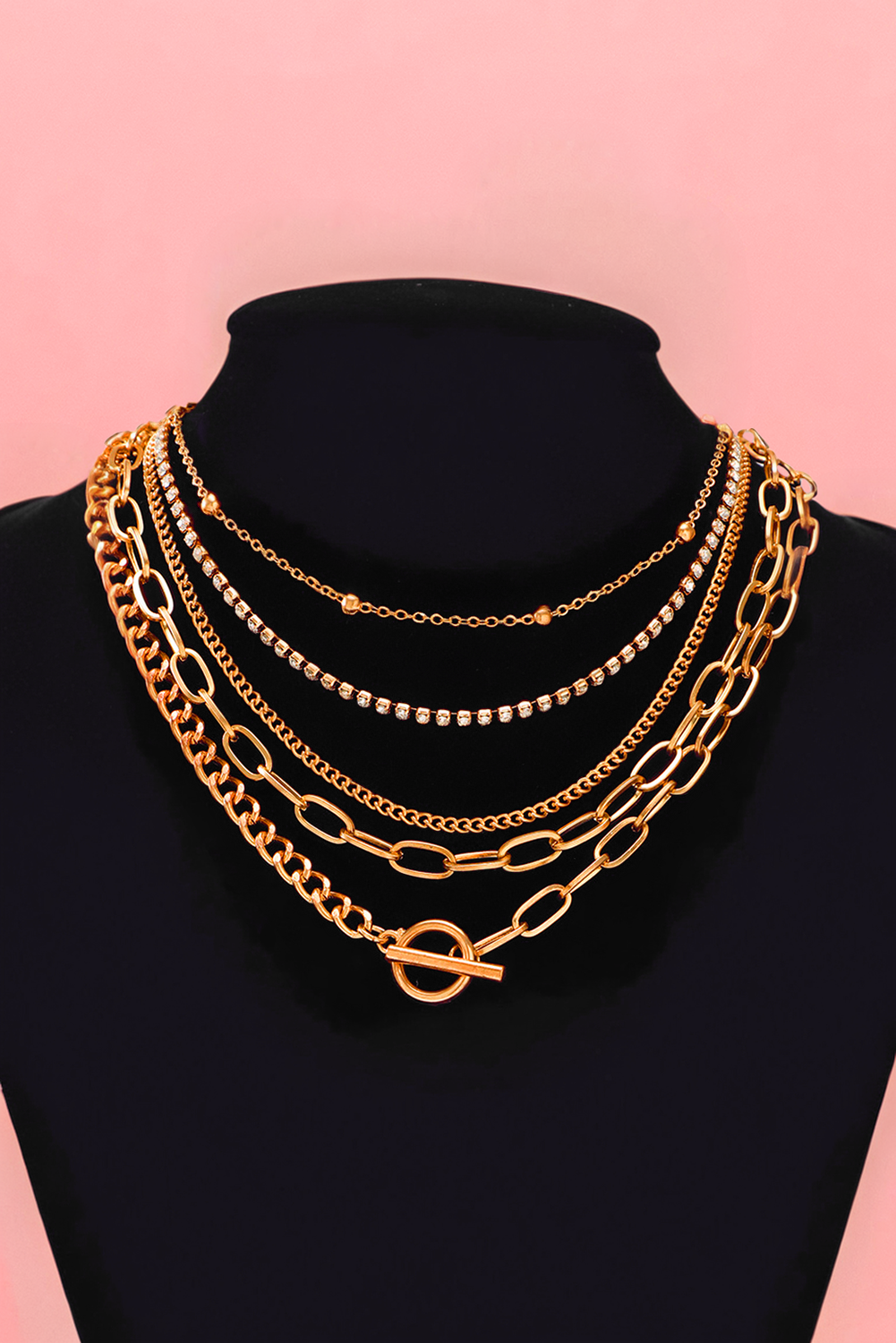 Layered Rhinestone Chain Collarbone Necklaces Set