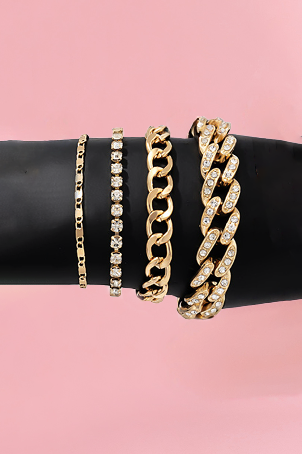 Rhinestone Decor Adjustable Chain Bracelet Set-4pcs