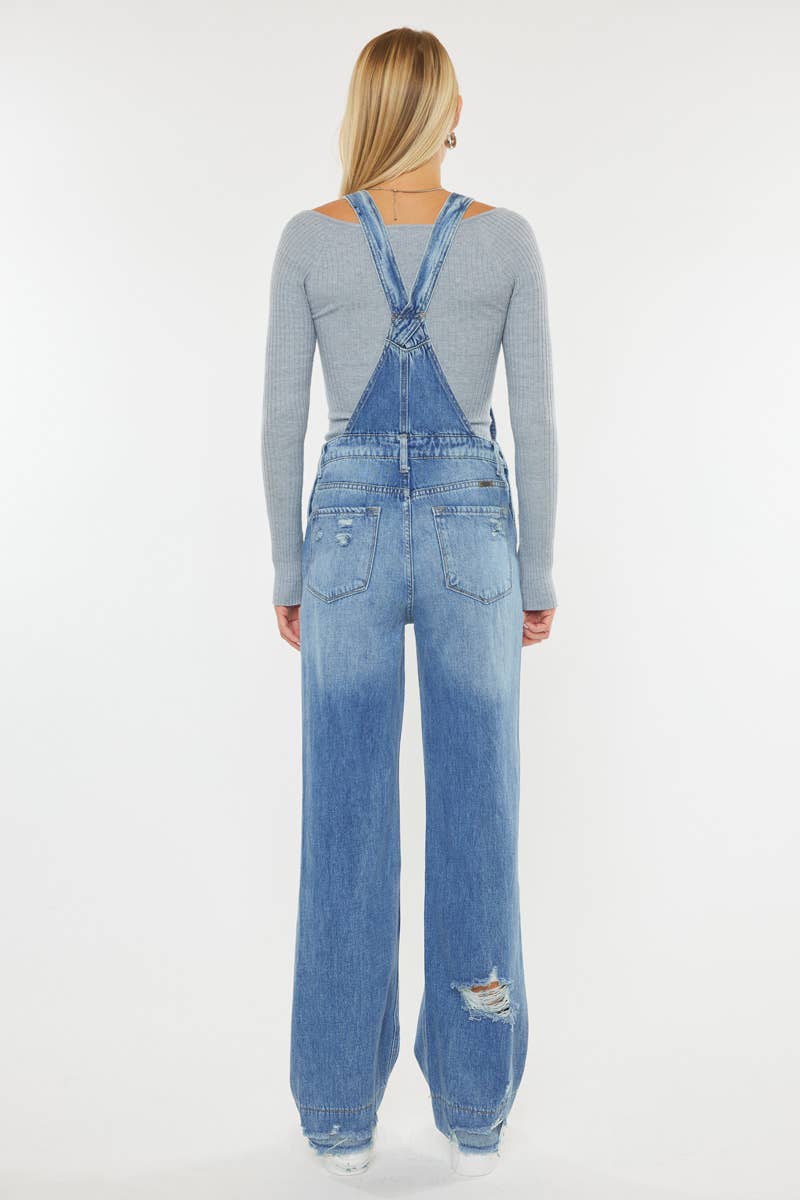 Kan Kan Wide-Leg Denim Overalls – Medium Stone Wash