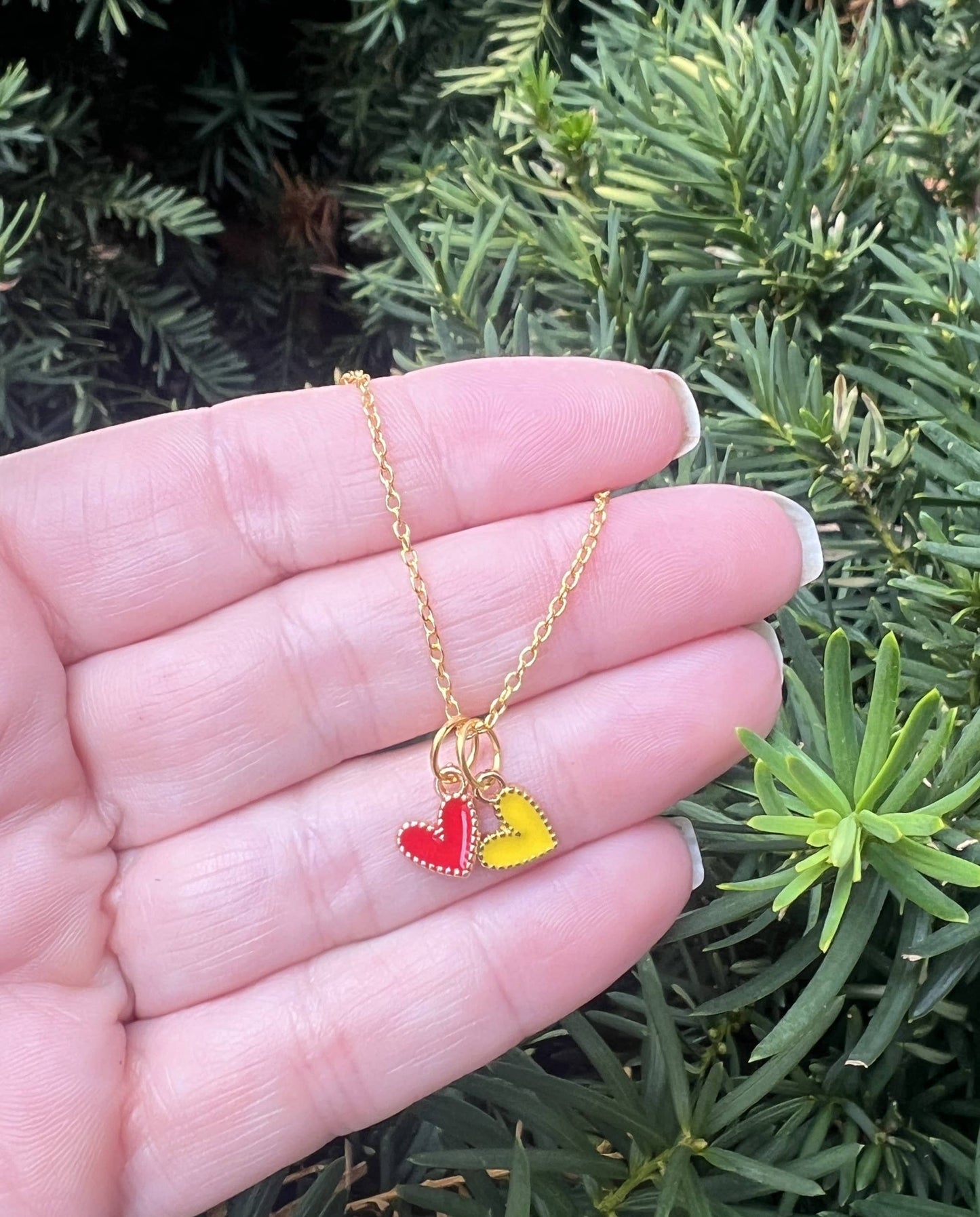 Red Yellow Chiefs Heart KC Charm Necklace