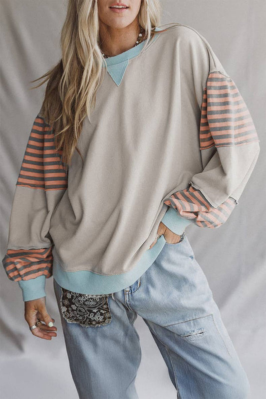 Striped Colorblock Patchwork sweatshirt crewneck