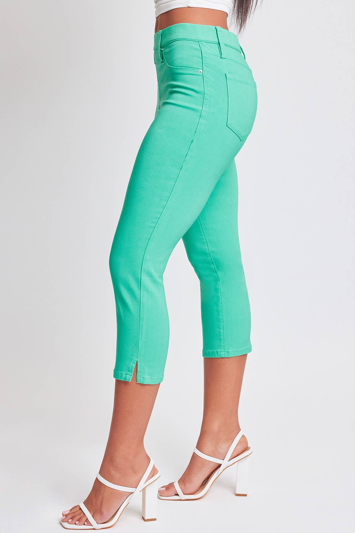 Hyperstretch Pull On Capri With Side Slit