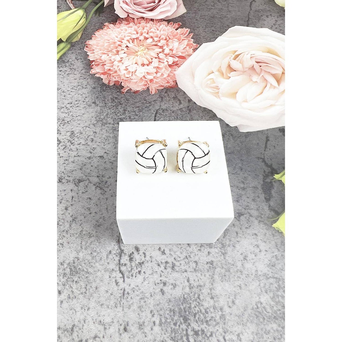RECTANGULAR SHAPE SPORTS BALL STUD EARRINGS