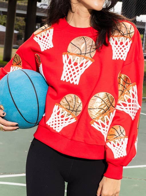 Basketball Sequin Embroidery Loose Sweatshirt