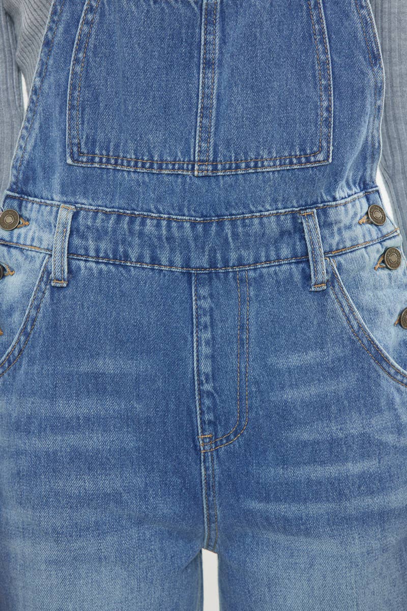 Kan Kan Wide-Leg Denim Overalls – Medium Stone Wash
