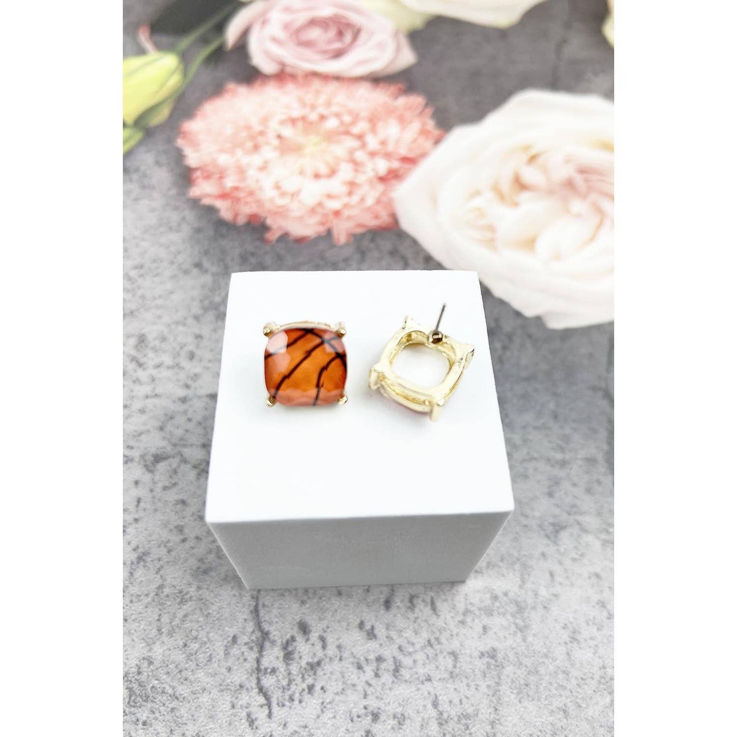 RECTANGULAR SHAPE SPORTS BALL STUD EARRINGS