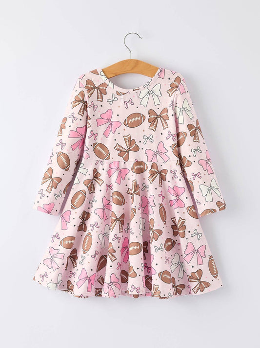 Girls Pink Dress with Football Print