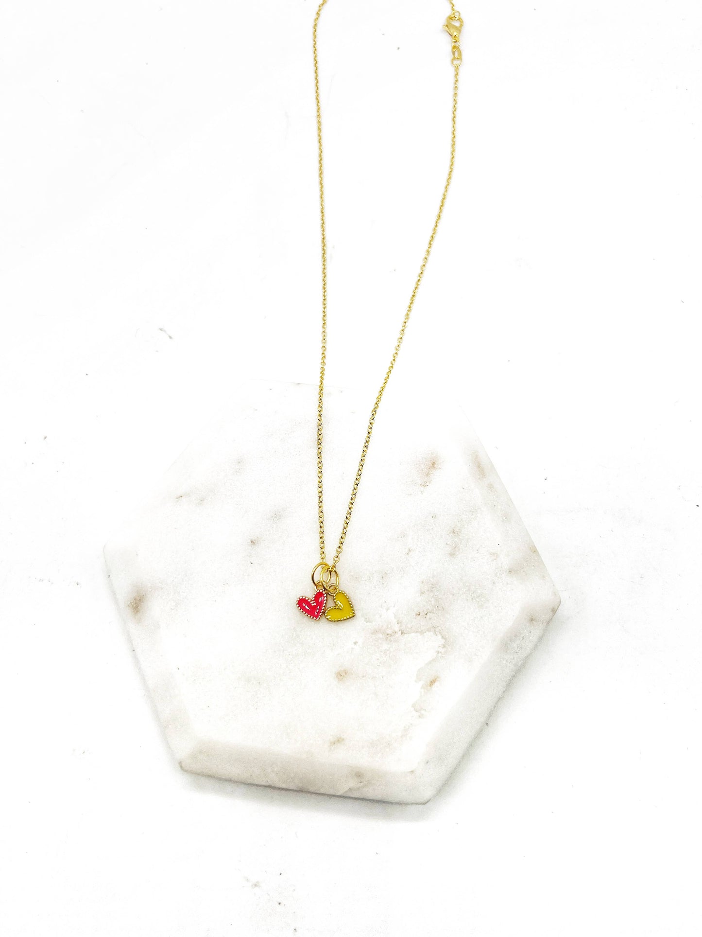 Red Yellow Chiefs Heart KC Charm Necklace