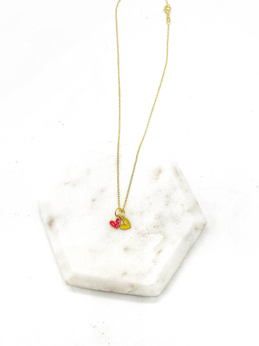 Red Yellow Chiefs Heart KC Charm Necklace
