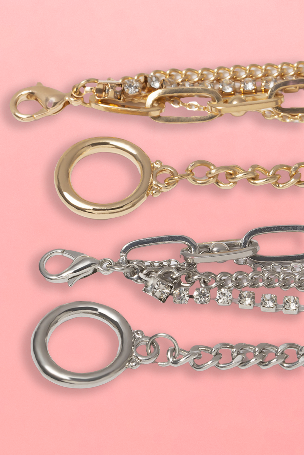 Layered Rhinestone Chain Collarbone Necklaces Set