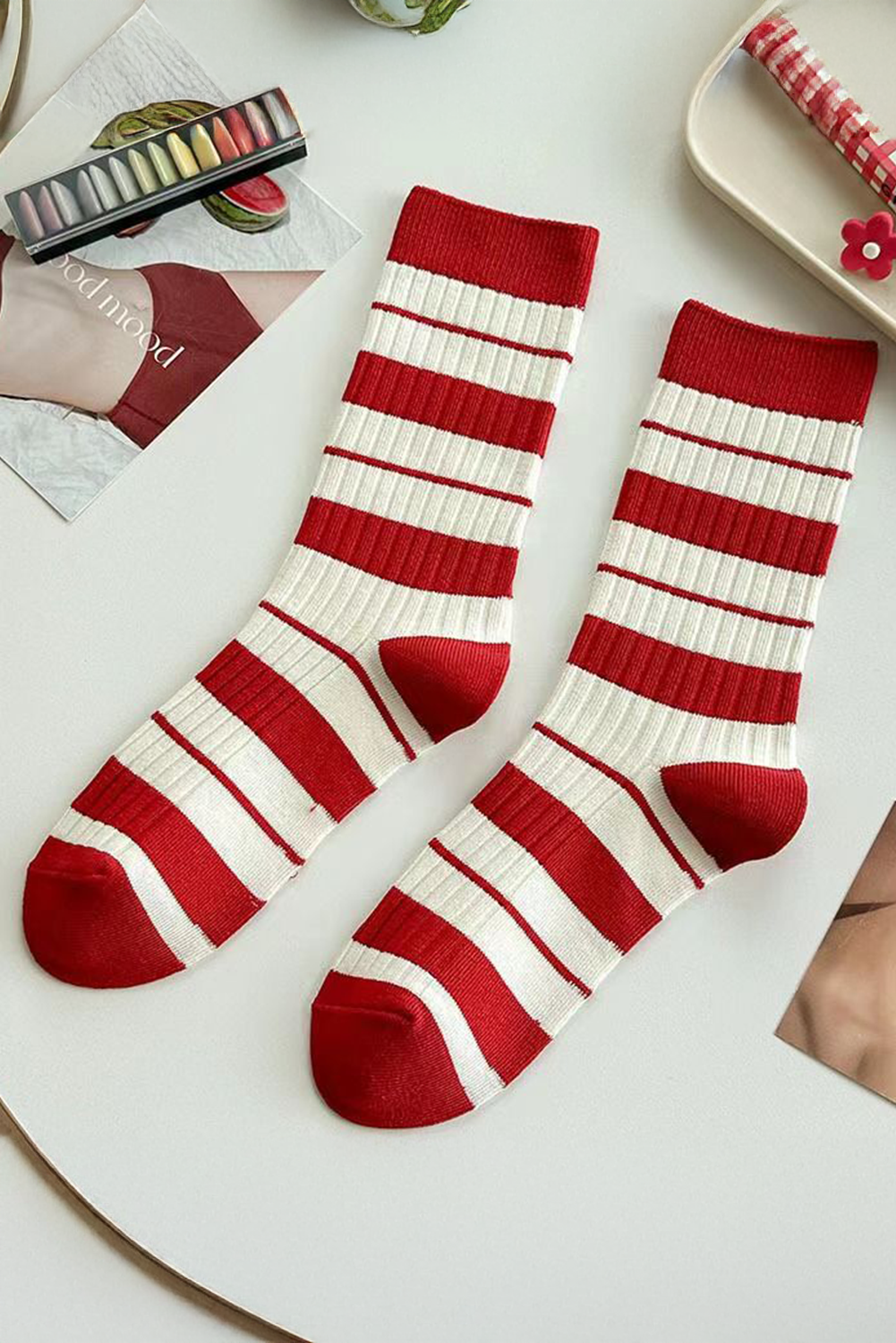 LDC Christmas Color Block Ribbed Crew Socks