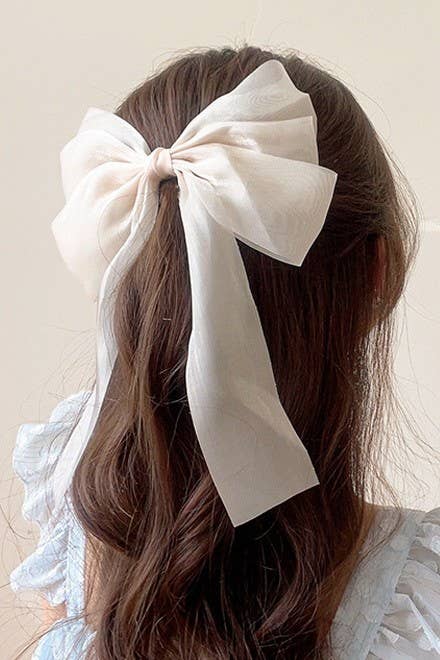 LARGE SHEER BOW RIBBON HAIR CLIPS