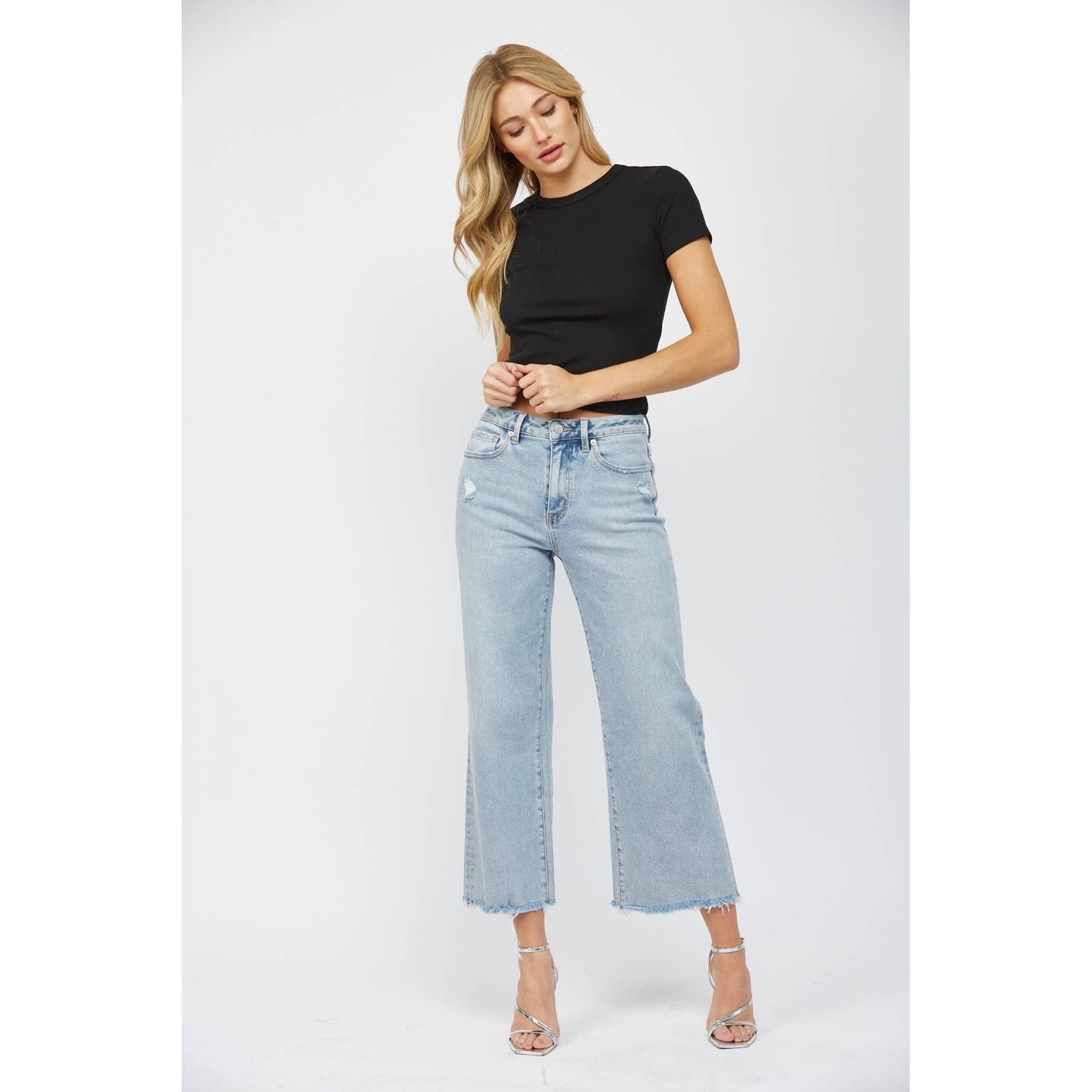 High Rise Ankle Wide Leg Jeans