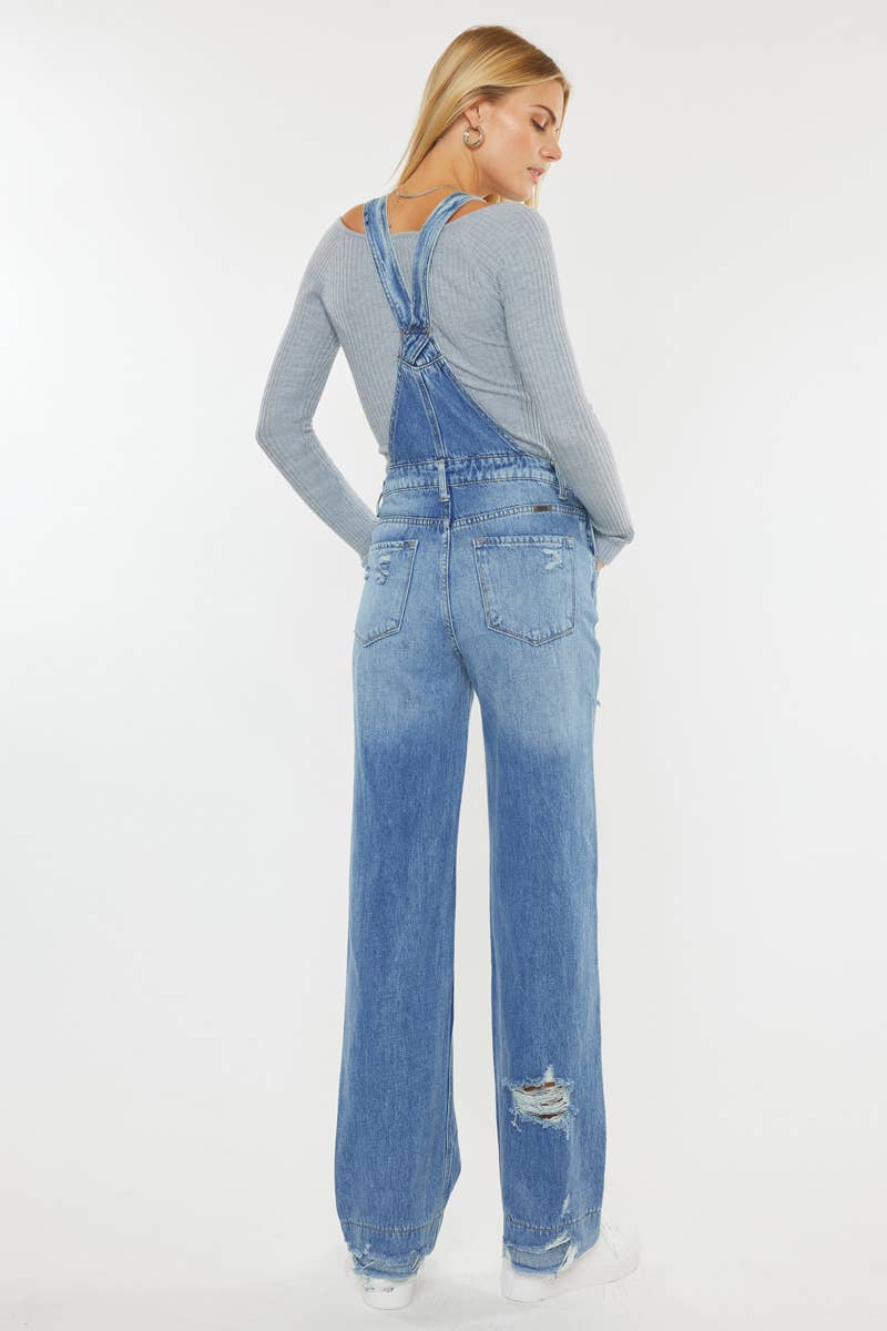 Kan Kan Wide-Leg Denim Overalls – Medium Stone Wash