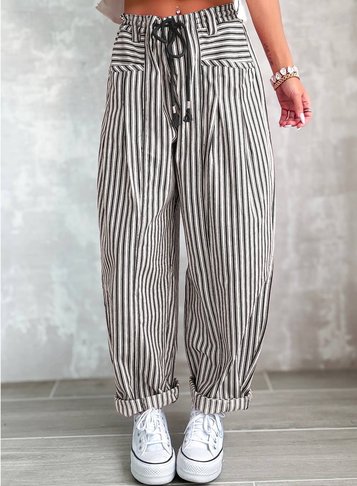 Stripe Drawstring Casual Loose Pants