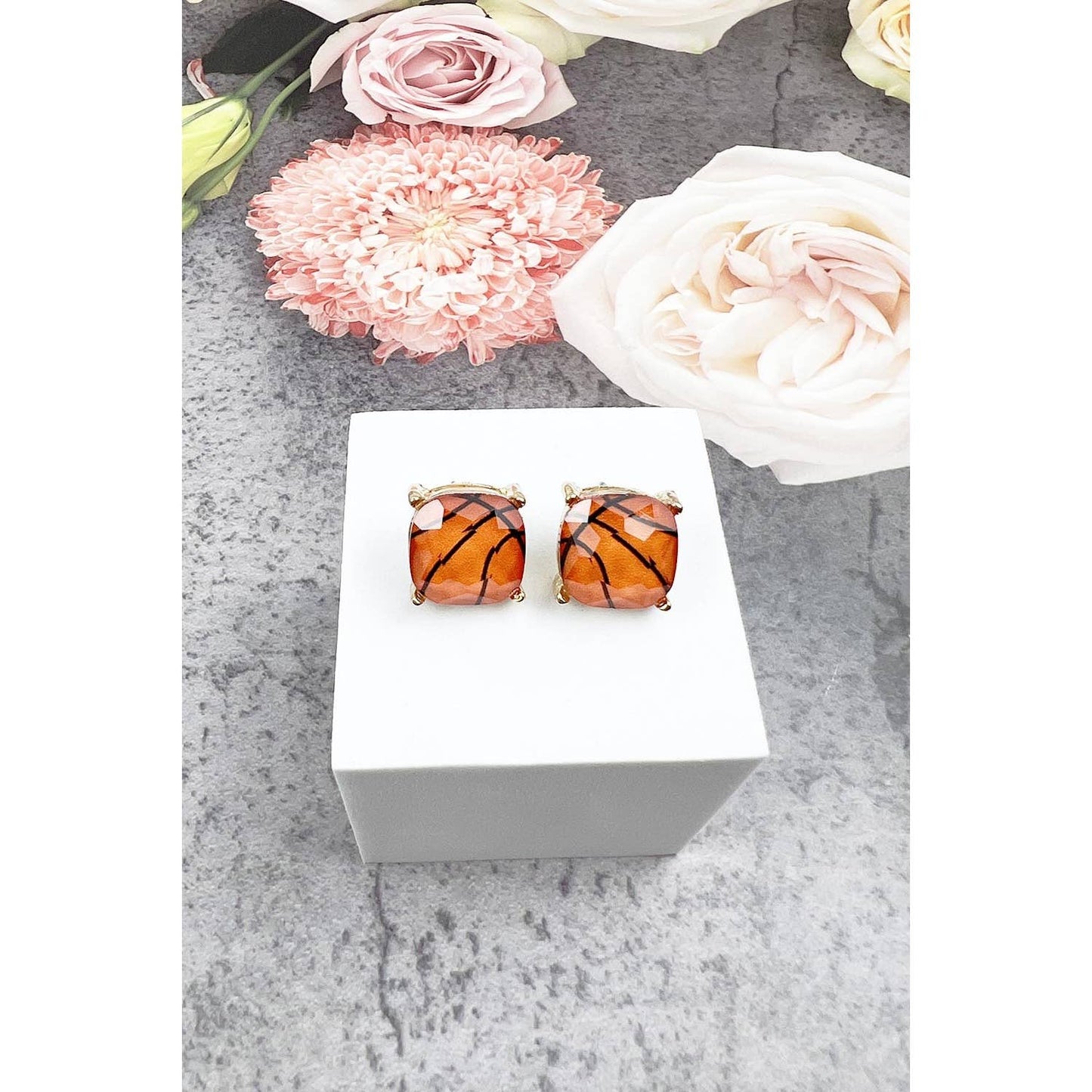 RECTANGULAR SHAPE SPORTS BALL STUD EARRINGS