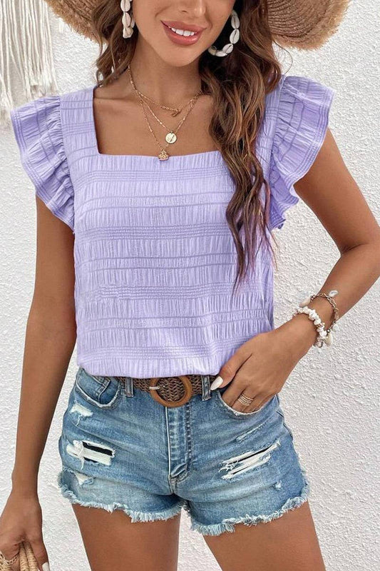 Square Collar Ruffled Blouse