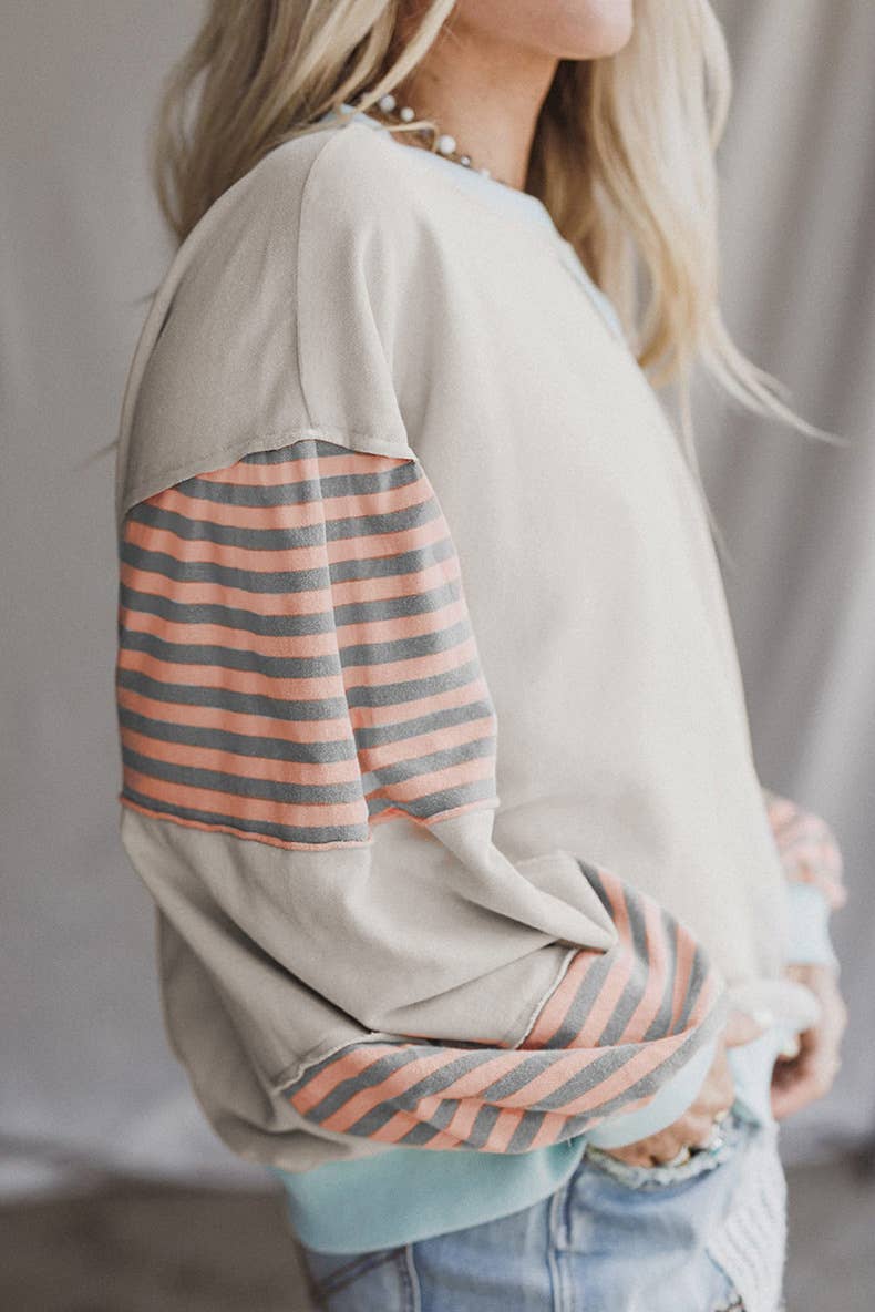 Striped Colorblock Patchwork sweatshirt crewneck