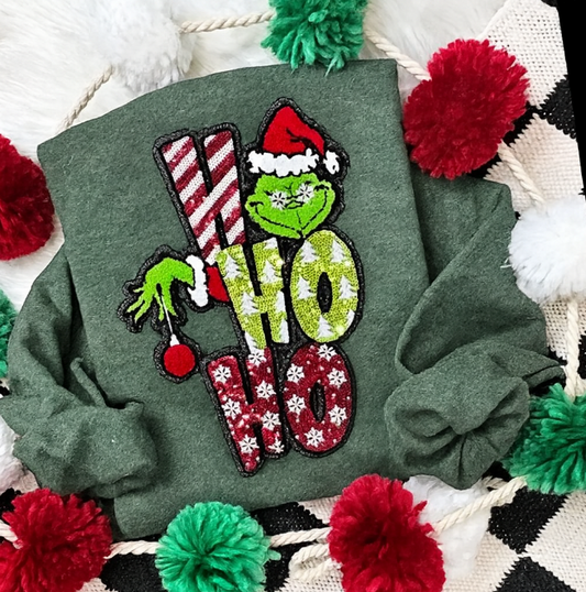 Grinch Ho Ho Ho Sequins & Chenille Sweatshirt