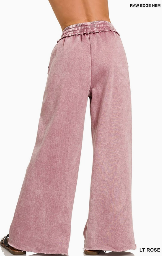 Acid Wash Fleece Palazzo Sweatpants With Pockets