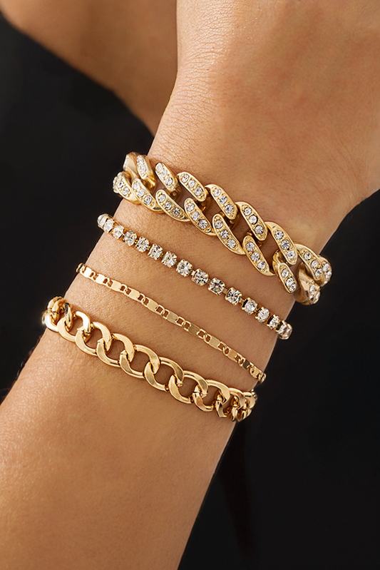 Rhinestone Decor Adjustable Chain Bracelet Set-4pcs