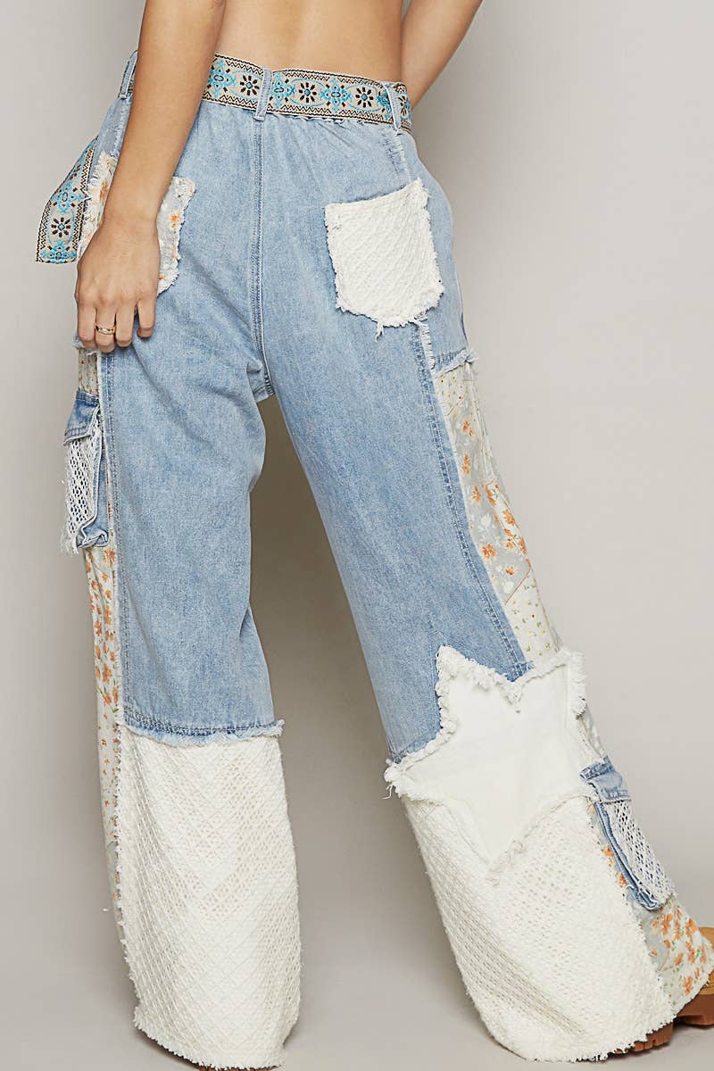 Printed Patchwork Woven Twill Pants