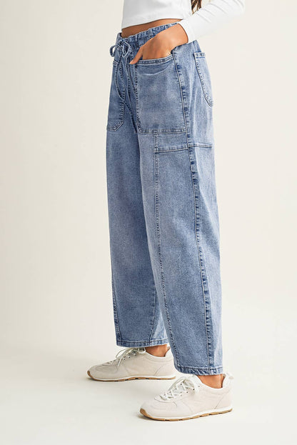 Large Patch Pocket Drawstring Paperbag Waist Jeans