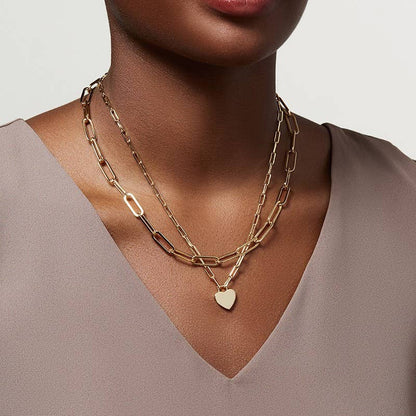 18K Stainless Steel Waterproof Tarnish-Free Multi-Layer Heart Charm Necklace