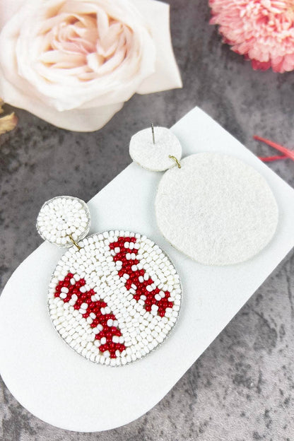 SEED BEAD SOFTBALL AND BASEBALL SPORTS POST EARRINGS