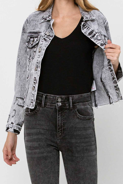 DISTRESSED CLASSIC CROP DENIM JACKET