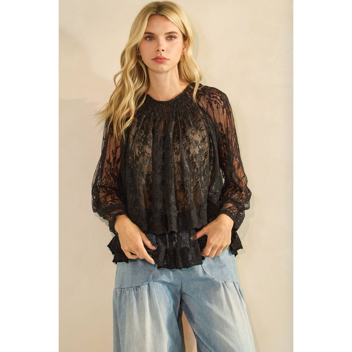 Ruffled Lace Long Sleeve Top
