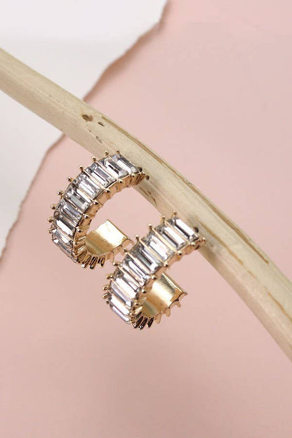 CLASSIC BAGUETTE RHINESTONE HOOP EARRING