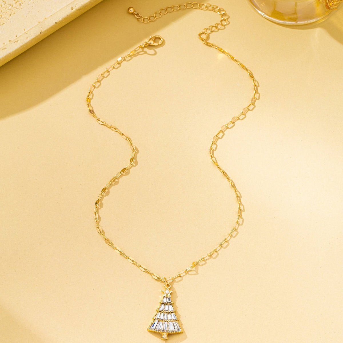 Crystal Christmas Tree Gold Pendant Necklace