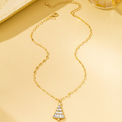 Crystal Christmas Tree Gold Pendant Necklace