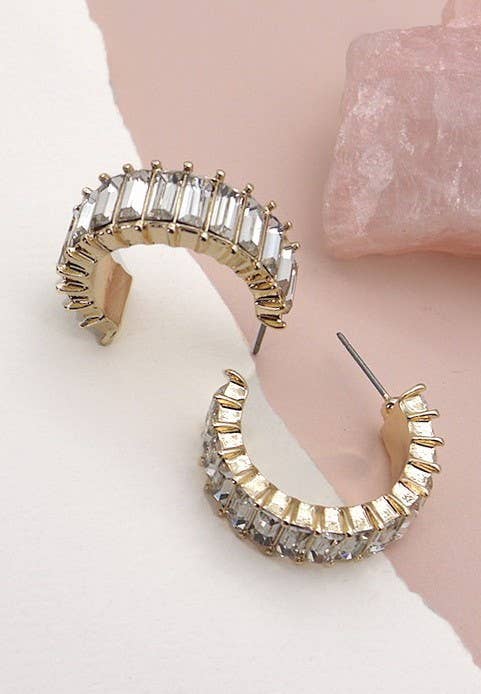 CLASSIC BAGUETTE RHINESTONE HOOP EARRING