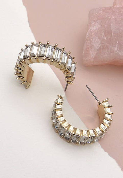 CLASSIC BAGUETTE RHINESTONE HOOP EARRING
