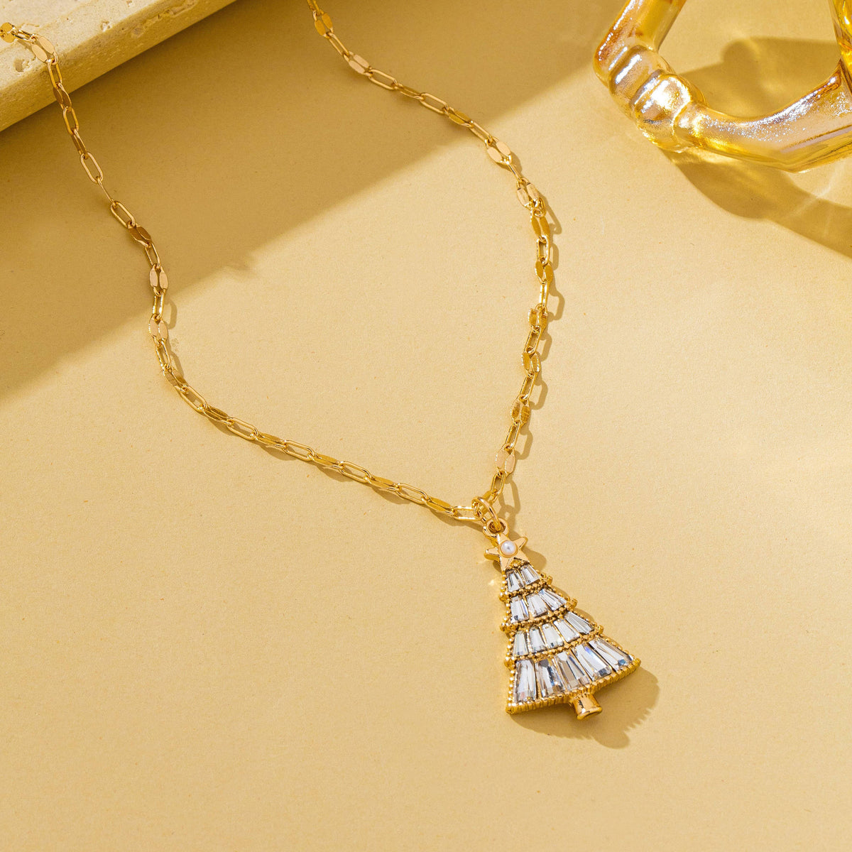 Crystal Christmas Tree Gold Pendant Necklace