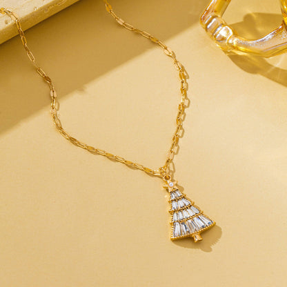 Crystal Christmas Tree Gold Pendant Necklace