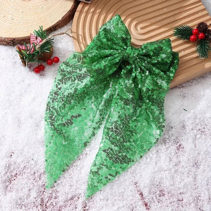 CHRISTMAS SEQUIN ORGANZA BOW RIBBON HAIR CLIPS